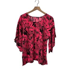 Hawaiian Tunic Top Fern Print Medium Black Pink
